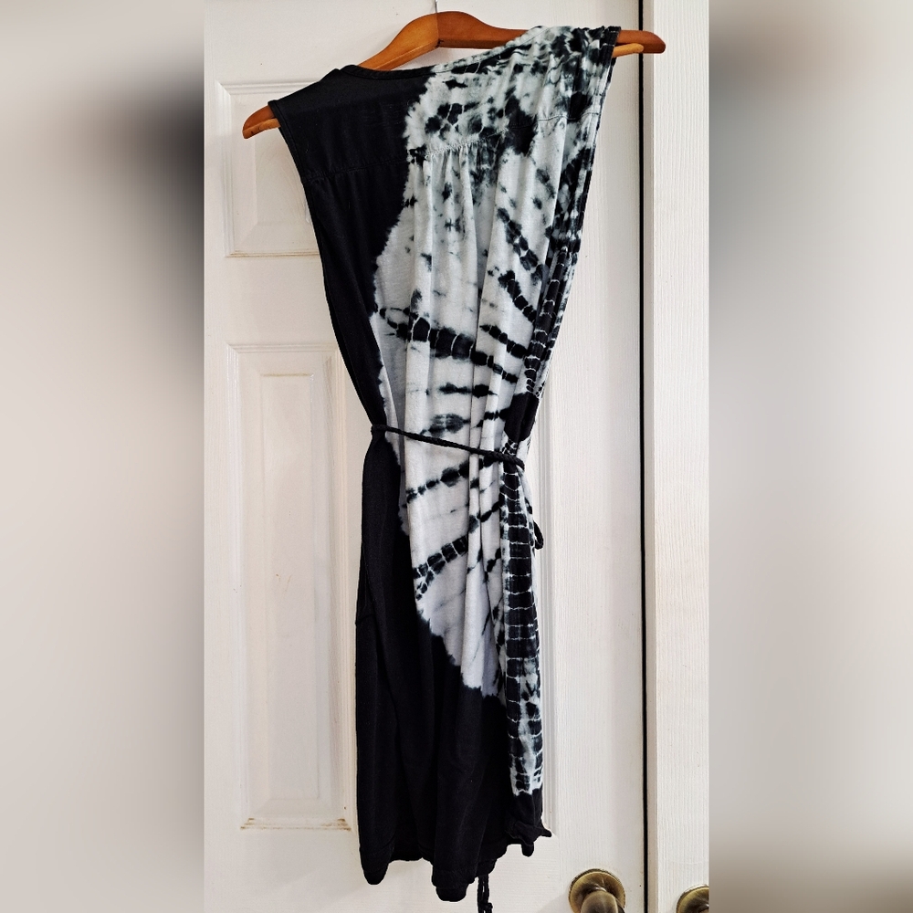 Bass Black Tie Dye Indie Goth Festival Beach Belted Midi Dress